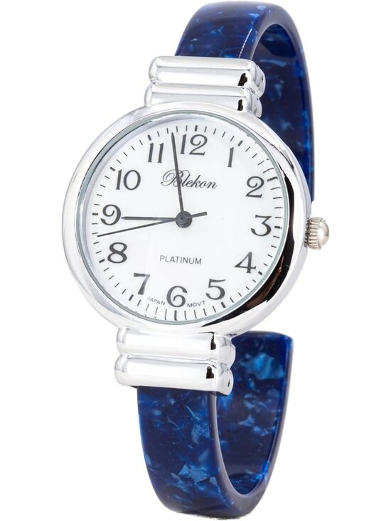 Accessories - Women's Silver/White/Blue Pearl/Round Shell Color Design Cuff Bangle Watch